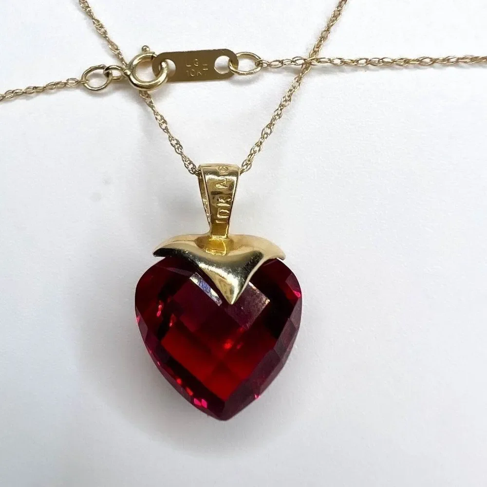 10k Yellow Gold Ruby Diamond Necklace 16